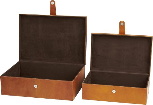 LAGEFEFE Leather Handmade Decorative Box Storage Decorative Keepsake Boxes with Snap Front Closure and Detailed Stitching, Set of 2 Storage Boxes 17 , 14  W, Brown