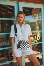 LAGEFEFE Spacious Checkered Nylon Crossbody Bag Bum Bag Checkered Handbags Wallets for Women