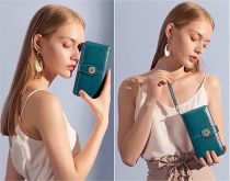 LAGEFEFE Wallets for Women Genuine Leather Credit Card Holder with RFID Blocking Large Capacity Wristlet