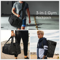 LAGEFEFE Gym Bag with Shoes Compartment and Wet Pocket Convertible Duffle Bag and Gym Backpack Waterproof Sports Bags with 2 Bottle Holders Multipurpose Weekender Overnight Bag -Black