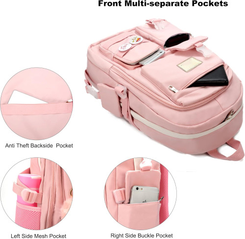 LAGEFEFE Laptop Backpacks 15.6 Inch College  Elementary Middle High School  Bookbags Anti Theft Travel Back Pack Kids Book Bag Casual Daypackfor Teens Girls Women Students (Pink)