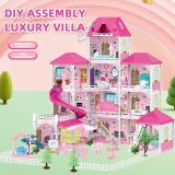 INTGAMX Large Puzzles Simulation Pretend Play Diy Pink Girl Princess Dolls Toy Furniture models Luxury Villa Castle Doll House Doll rooms linens clothing for dolls Accessories, etc