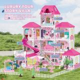 INTGAMX Large Puzzles Simulation Pretend Play Diy Pink Girl Princess Dolls Toy Furniture models Luxury Villa Castle Doll House Doll rooms linens clothing for dolls Accessories, etc