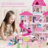 INTGAMX Large Puzzles Simulation Pretend Play Diy Pink Girl Princess Dolls Toy Furniture models Luxury Villa Castle Doll House Doll rooms linens clothing for dolls Accessories, etc