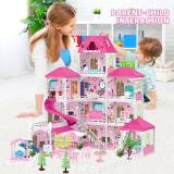 INTGAMX Large Puzzles Simulation Pretend Play Diy Pink Girl Princess Dolls Toy Furniture models Luxury Villa Castle Doll House Doll rooms linens clothing for dolls Accessories, etc