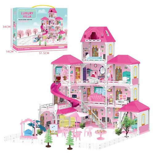 INTGAMX Large Puzzles Simulation Pretend Play Diy Pink Girl Princess Dolls Toy Furniture models Luxury Villa Castle Doll House Doll rooms linens clothing for dolls Accessories, etc