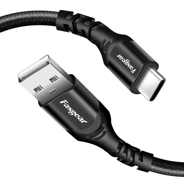 Fasgear USB to Type C Charging Cable, Nylon Braided, USB 2.0