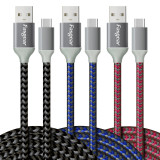 Fasgear USB to USB C Cable, 3 Pack 10ft Nylon Braided USB Type C Fast Charging Sync Cable Compatible with Galaxy S10/S9/S8+, Moto Z2, LG V30/G6, Nokia N1 and More