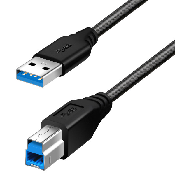 Fasgear [1m] USB 3.0 to USB B Cable Nylon Braided Type A Male to Type B Male Cord (3ft, Black)