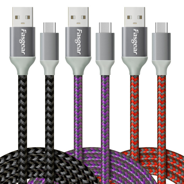 USB C Long Cables 3A Fast Charger [3Pack,6ft] Fasgear Nylon Braided USB-A to Type-C ord Compatible with Galaxy S21+/S20 Ultra/S10,Note 9,Switch,PS5 Controller,Moto G7,LG V40,etc