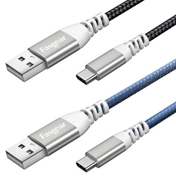 Fasgear 5m USB C Cable Suitable for PS5 Controller, 2 Pack 16.5ft Fast Charging USB 2.0 Type-C Nylon Cords Braided Compatible for Galaxy S10 Plus/S20 Ultra,Pixel 4 XL, Switch
