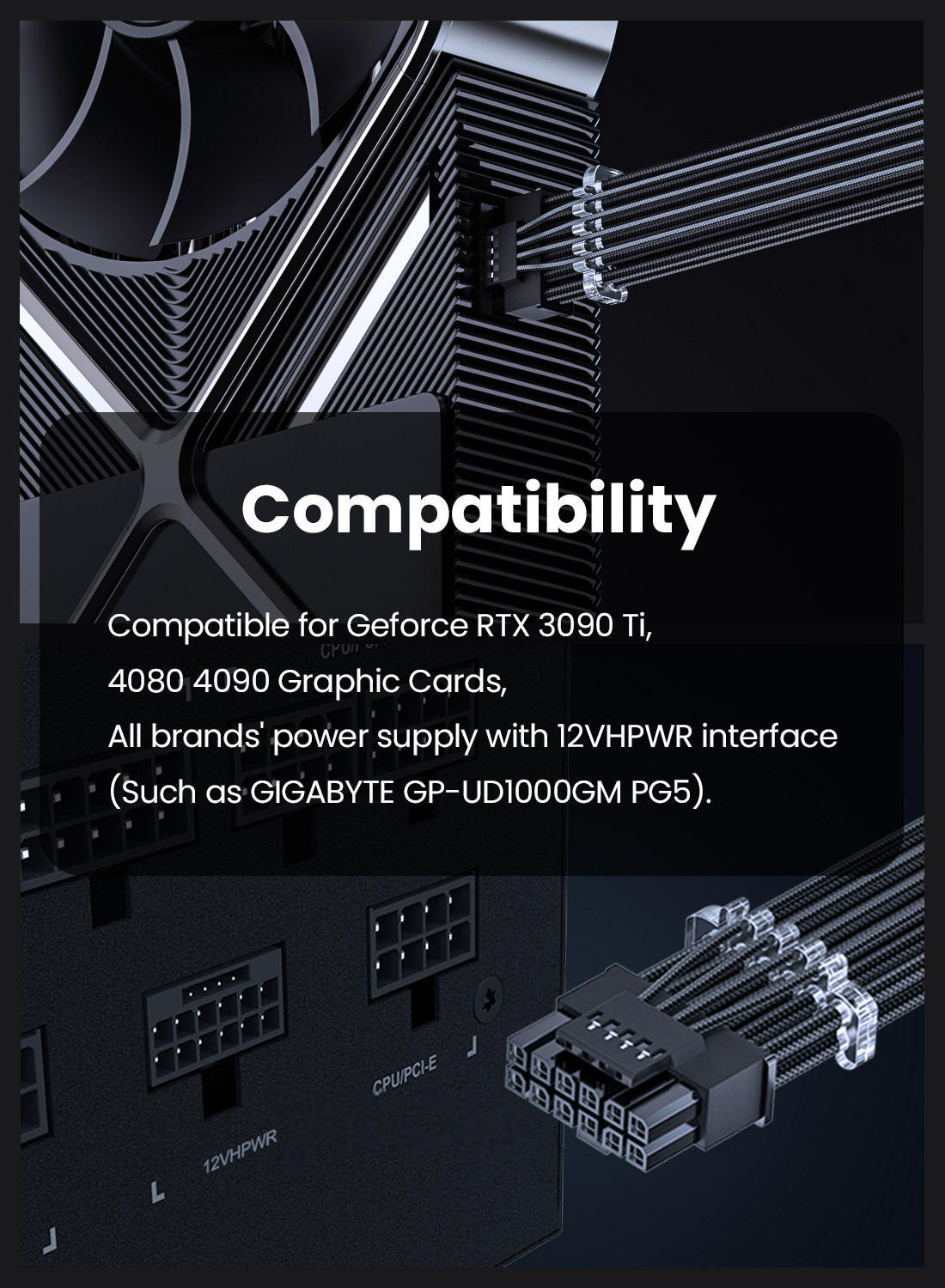Fasgear PCIe 5.0 GPU Power Cable Sleeved 70cm 16pin(12+4) 12VHPWR