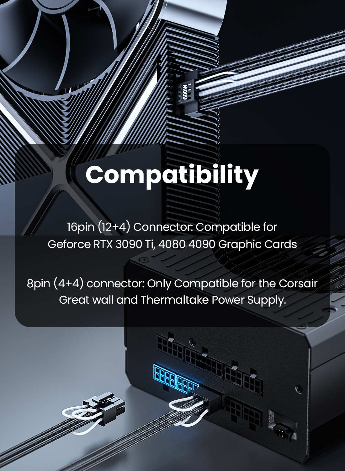 Fasgear PCIe 5.0 GPU Power Cable Sleeved 70cm 16pin(12+4) 12VHPWR