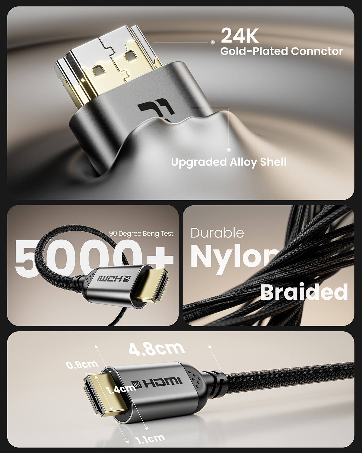 Fasgear Cavo HDMI 2.1 3m 8K 48Gbps | Nylon Intrecciato, HDCP 2.3, EARC, HDR10, 4K@120Hz Per PS5/Xbox/Samsung TV, Nero