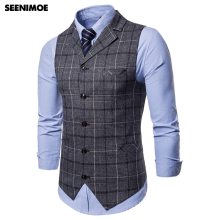 Seenimoe Mens Stripe Plaid албан ёсны Blazer бренд, V энгийн хүзүүтэй эрэгтэй жилетка