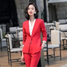 Улаан эмэгтэй оффисын албан ёсны урт өмд эмэгтэй костюмтай, бизнесийн костюм OL 2 ширхэг Хувцаслалт Blazer өмд хүрэм Plus хэмжээ