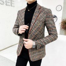 Их Британийн загварын плаид пальто Эрэгтэй костюм энгийн ноосон, хуримын даашинз өмсөх дан бизнесийн эр товчлуур Veste хувцасны гэр