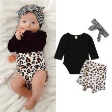 Хүүхдийн охидын энгийн хувцасны ирвэс хэвлэх Baby Romper + богино өмд + нялх хүүхдийн хувцас