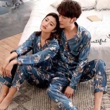 Эмэгтэй хосууд Өвлийн унтлагын өмд цамц, Unisex торгон унтлагын хувцас Зөөлөн унтлагын өмд цамц тогтоожээ Эмэгтэй унтлагын өмд цамц урт ханцуйтай цамц эрэгтэй