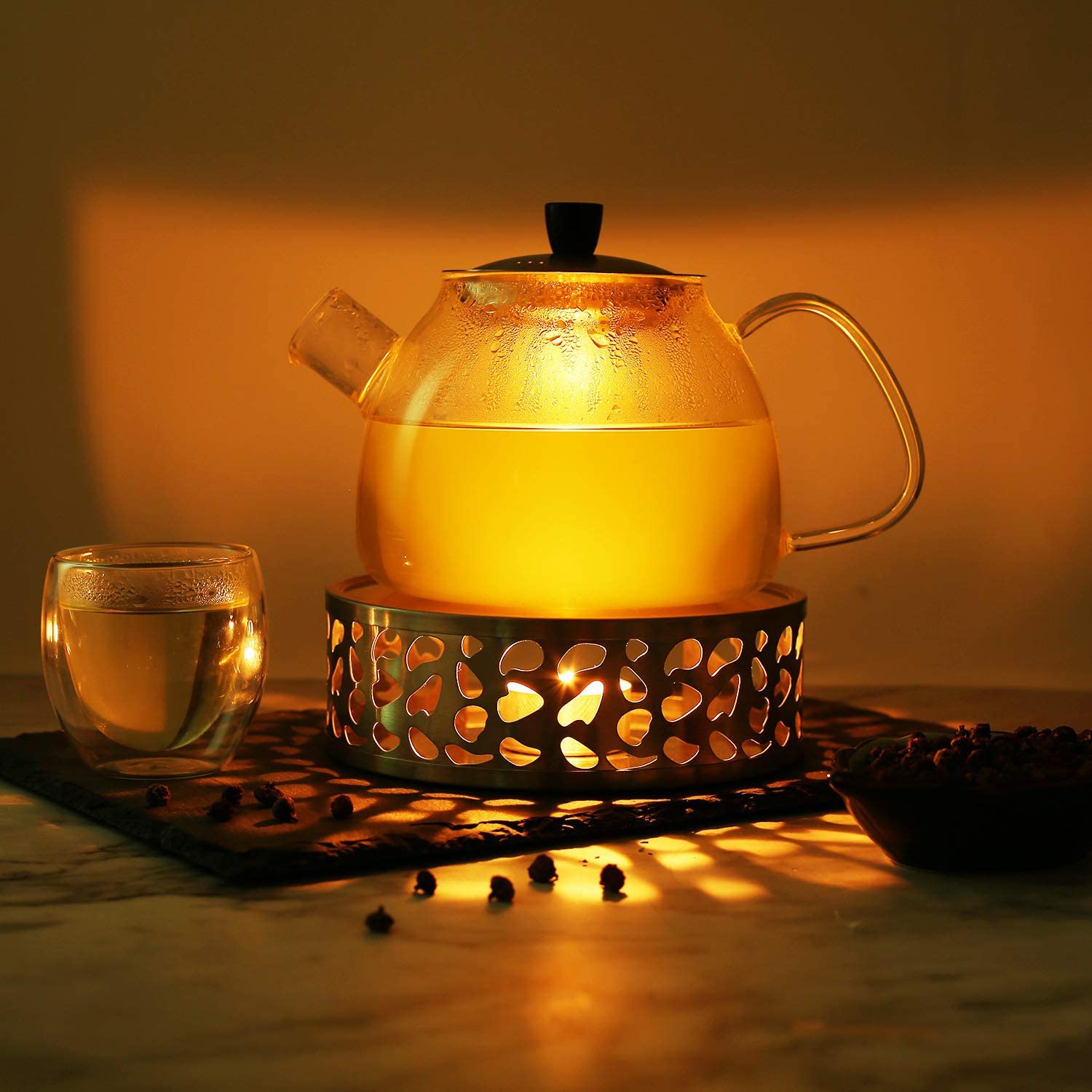 Heart-Shaped/Plum Blossom Type Glass Heating Base Teapot Warmer for Heating Tea-301 