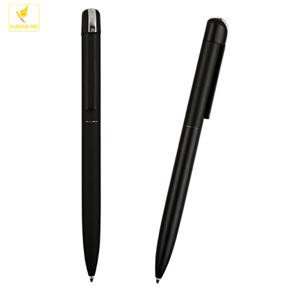 rubberized soft touch or matte black metal ball pen twist action