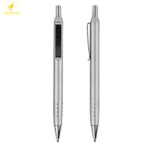 pure silver stainless steel metal click ball point pen for advertising