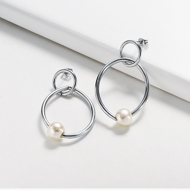 Boucles d'oreilles géométriques en acier inoxydable à la mode -SSEGG143-18259-S