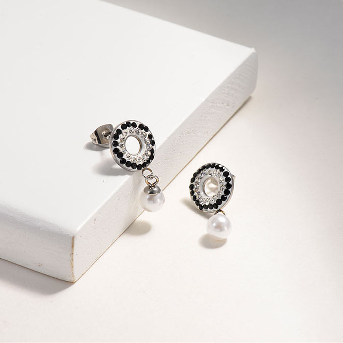 Cricle Crystal Paved Stud Earrings -SSEGG143-14836-S