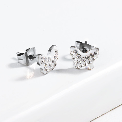Butterfly Crystal Pave Stud Earrings -SSEGG143-13010-S