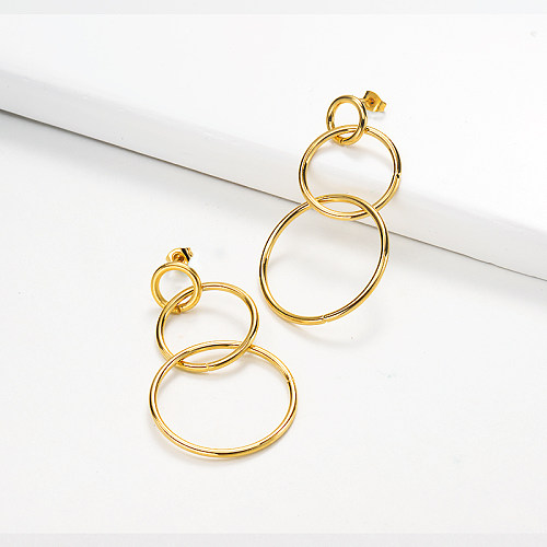 Fashion Geometric Round Stainless Steel Earrings -SSEGG143-18257-G