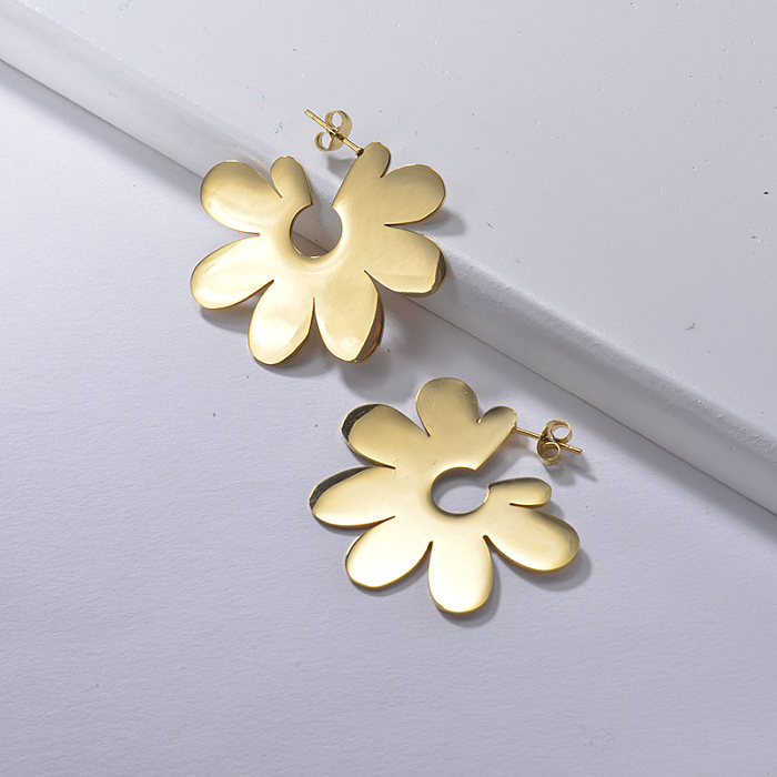 Fashion Geometric Flower Stainless Steel Earrings -SSEGG143-22181