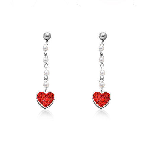 Pendants d'oreilles coeur rouge en plaqué or -SSEGG143-9306