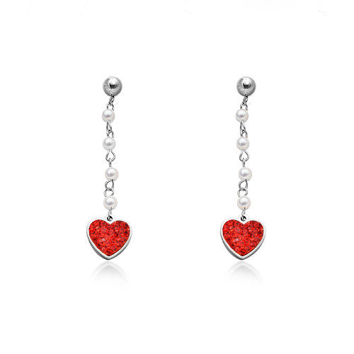 Red Heart Drop Earrings in Gold Plated -SSEGG143-9306