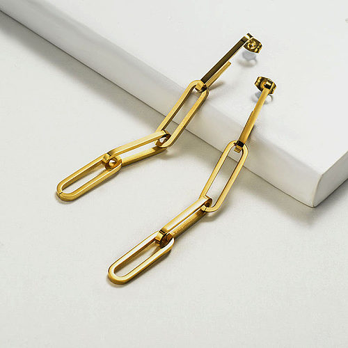 Stainless Stee Long Chain Drop Earrings -SSEGG143-17108-E