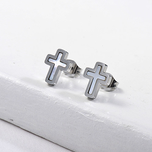 Cross Shell Monther de Stud Earrings -SSEGG143-8747