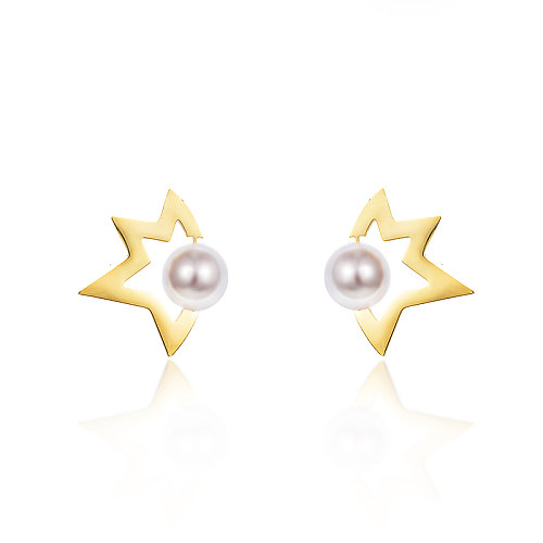 Star Pearl Earrings in Stainless Steel -SSEGG143-11029-E