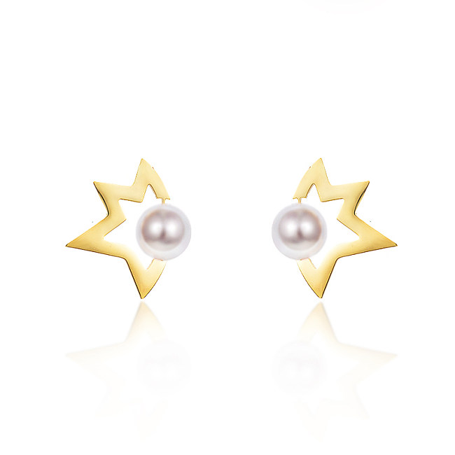 Pendientes Estrella Perla de Acero Inoxidable -SSEGG143-11029-E