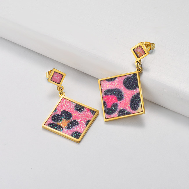 Brincos de leopardo rosa em aço inoxidável -SSEGG143-19810