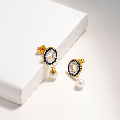 Cricle Crystal Paved Stud Earrings -SSEGG143-14836-G