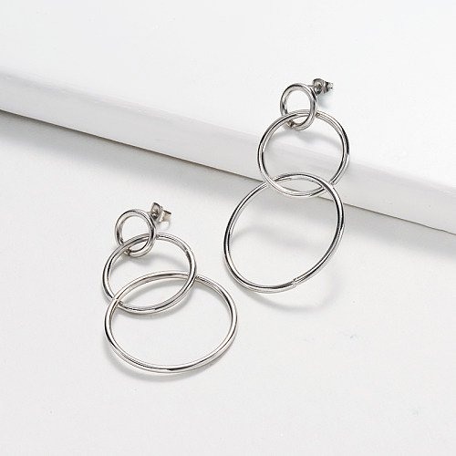 Fashion Geometric Round Stainless Steel Earrings -SSEGG143-18257-S