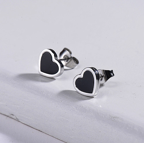 Heart Black Onyx Stud Earrings -SSEGG143-8735
