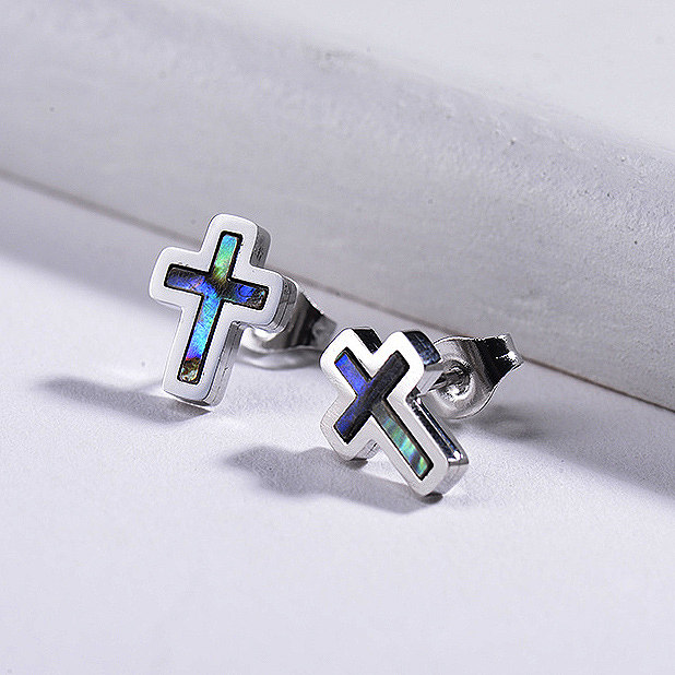 Cross Shell Monther of Stud Earrings -SSEGG143-8744
