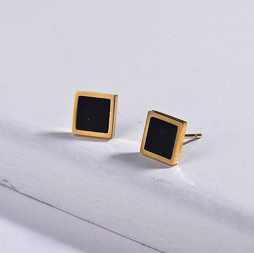 Square Black Onyx Stud Earrings -SSEGG143-8769