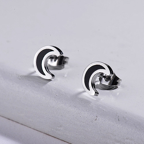 Moon Black Onyx Stud Earrings -SSEGG143-8736