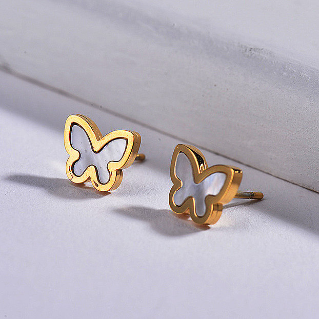 Butterfly Shell Monther of Stud Earrings -SSEGG143-8751