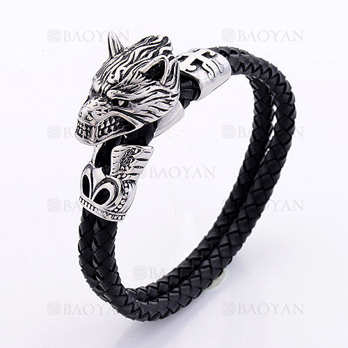 bracelet en cuir avec tête de dragon spéciale en acier inoxydable - SSBTG1145343