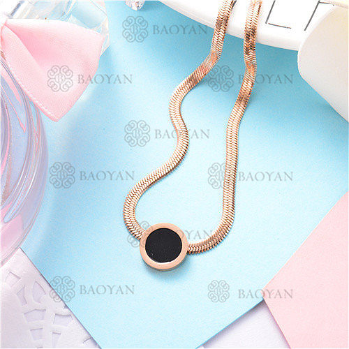 Fashion Black Round Charm Rose Gold Snake Chain Necklace