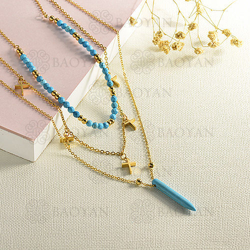 Blue stone style layered gold necklace