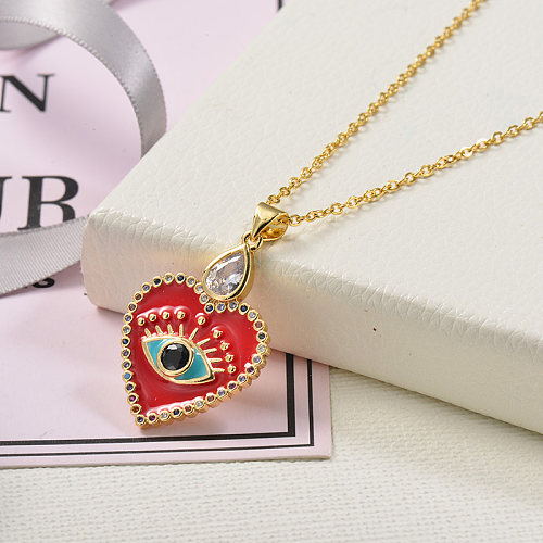 Fancy diamond red heart-shaped gold necklace