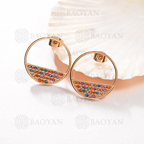 Rose Gold Plated Jewelry Siemple Design Stainless Steel Multicolor Stud Earrings